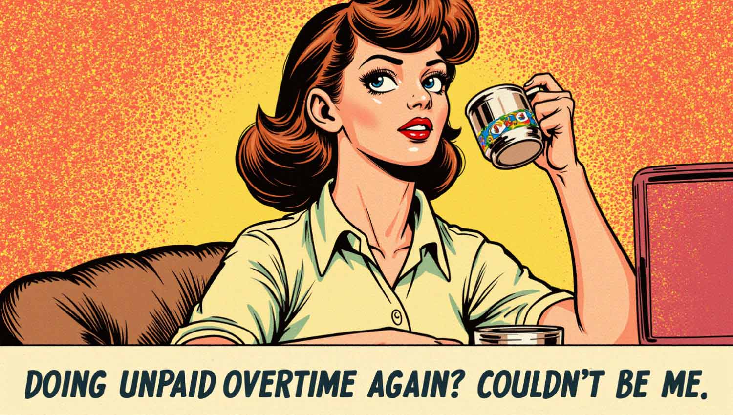 Illustration of figure sipping tea and shading with phrase ‘Couldn’t be me.’