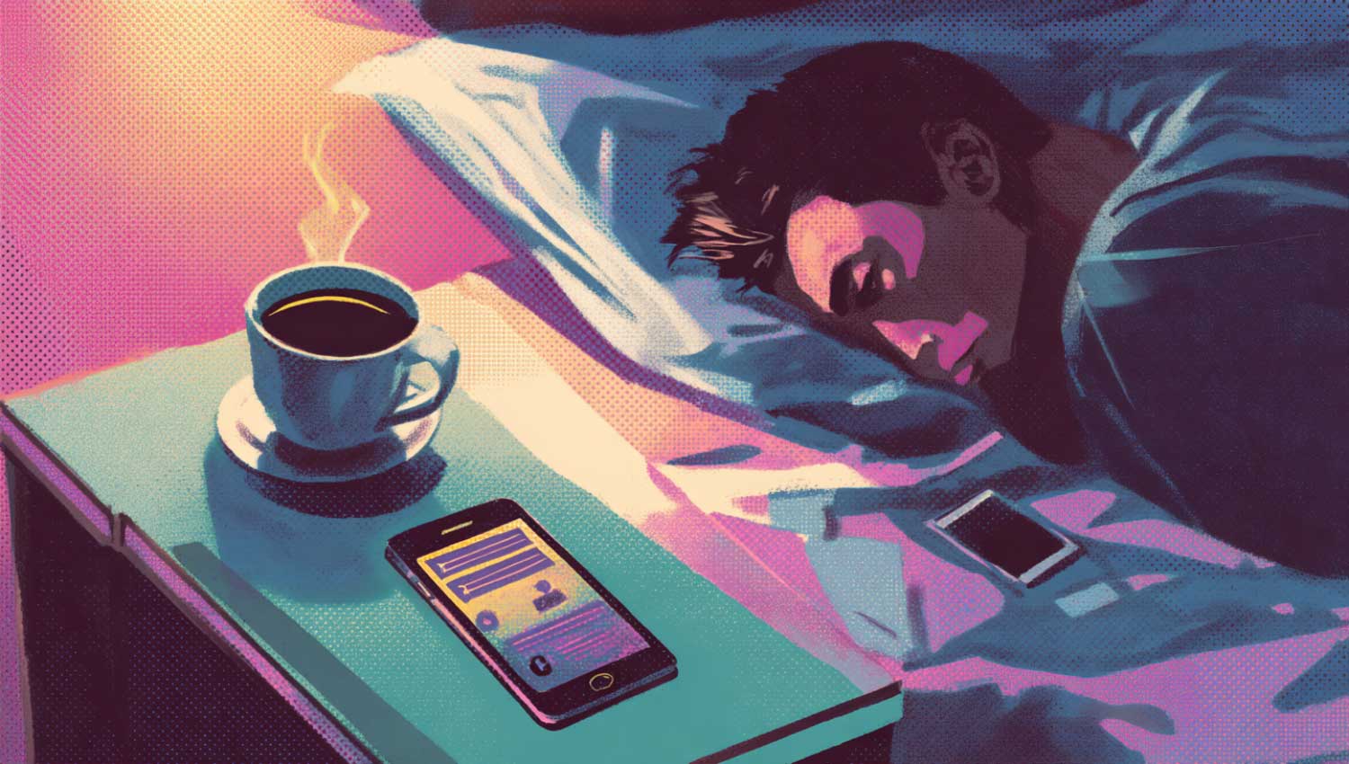A moody aesthetic of disinterest with a phone on mute, tired expression, and ‘dry era’ text.