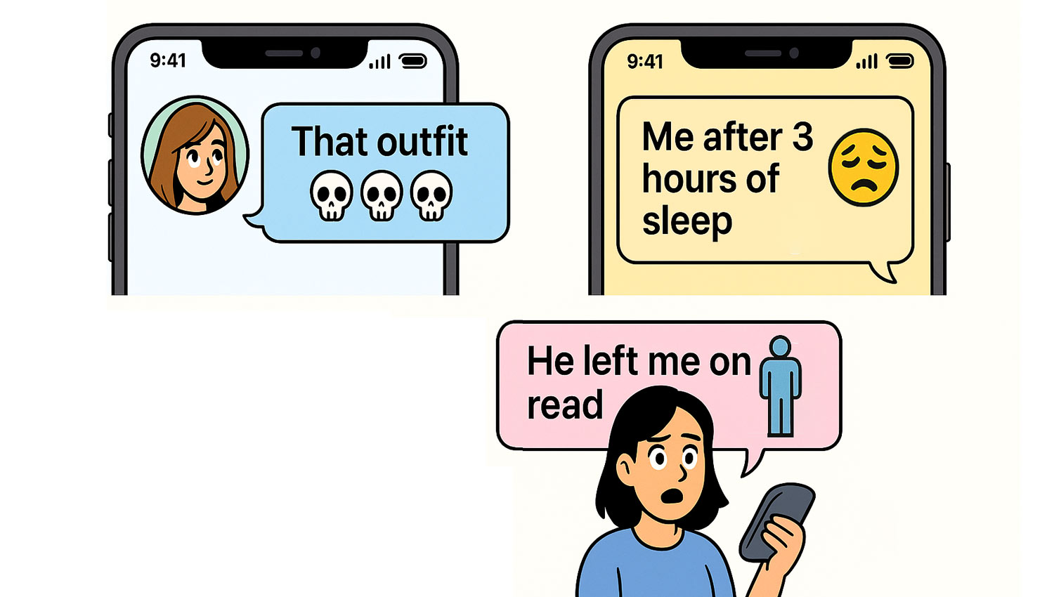 Chat bubble mockups with emoji slang use