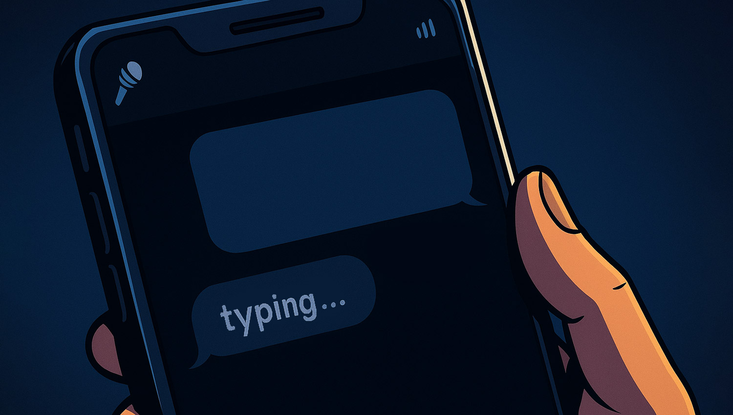Typing… bubble on a phone screen, but no message sent—classic DM moment.