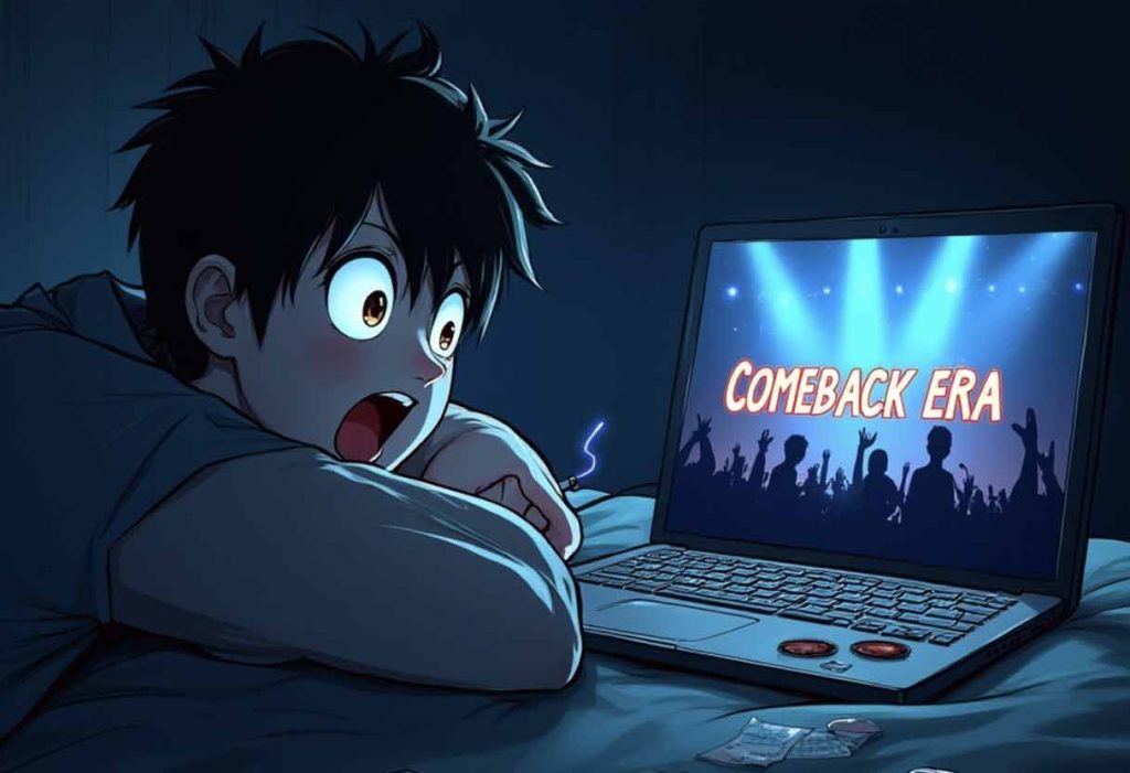 Digital teaser graphic showing a music group’s comeback announcement.”