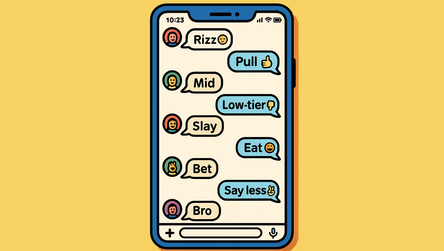 Friends using a mix of old and new slang words in a group chat.