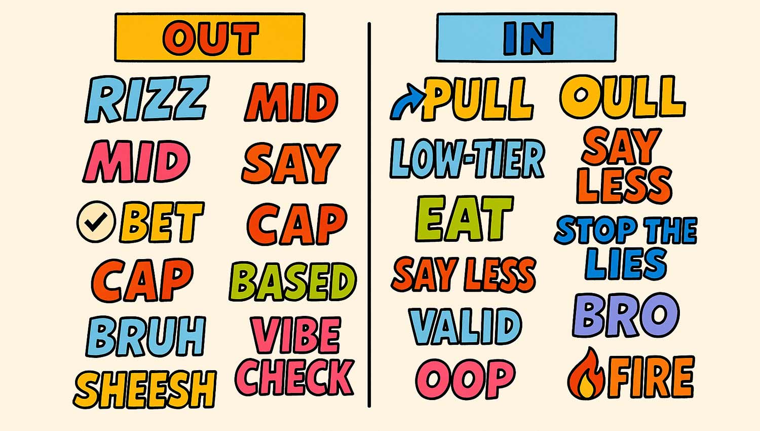Outdated slang terms from 2025 alongside their modern replacements.