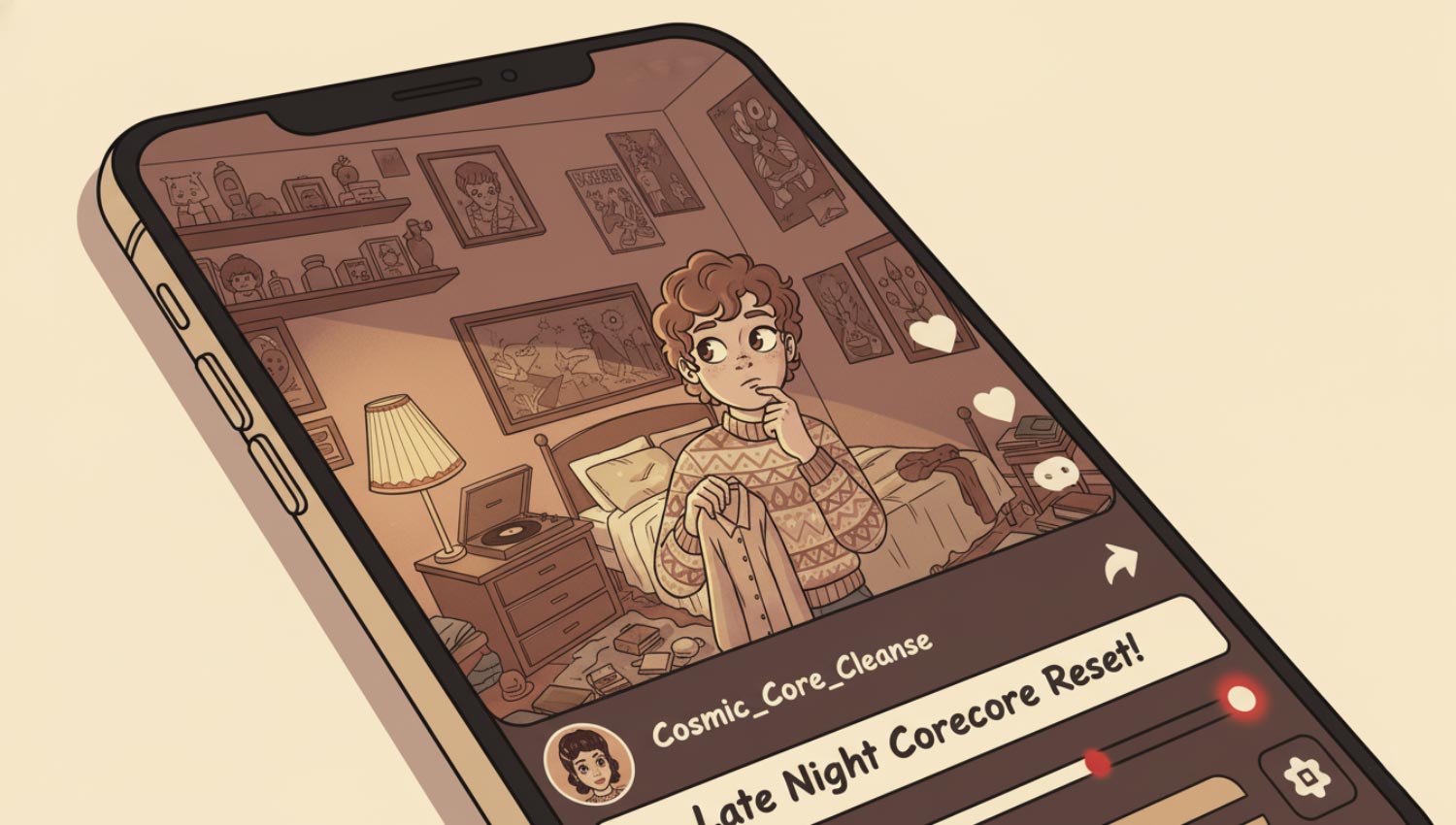 Aesthetic late-night &ldquo;corecore&rdquo; room reset moment.