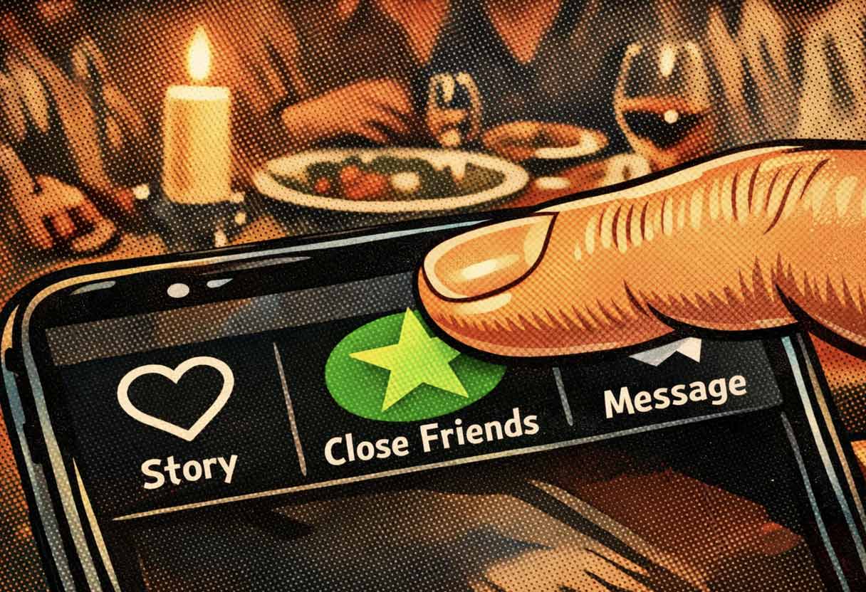 A person choosing to share a personal moment only with their Close Friends, highlighting the 2026 trend of Selective Access.